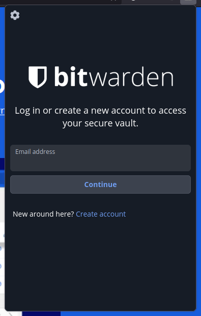 Bitwarden Firefox plugin login screen