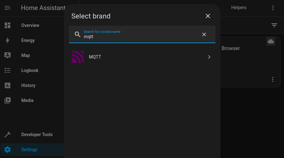 Screenshot of the Home-Assistant mqtt selection