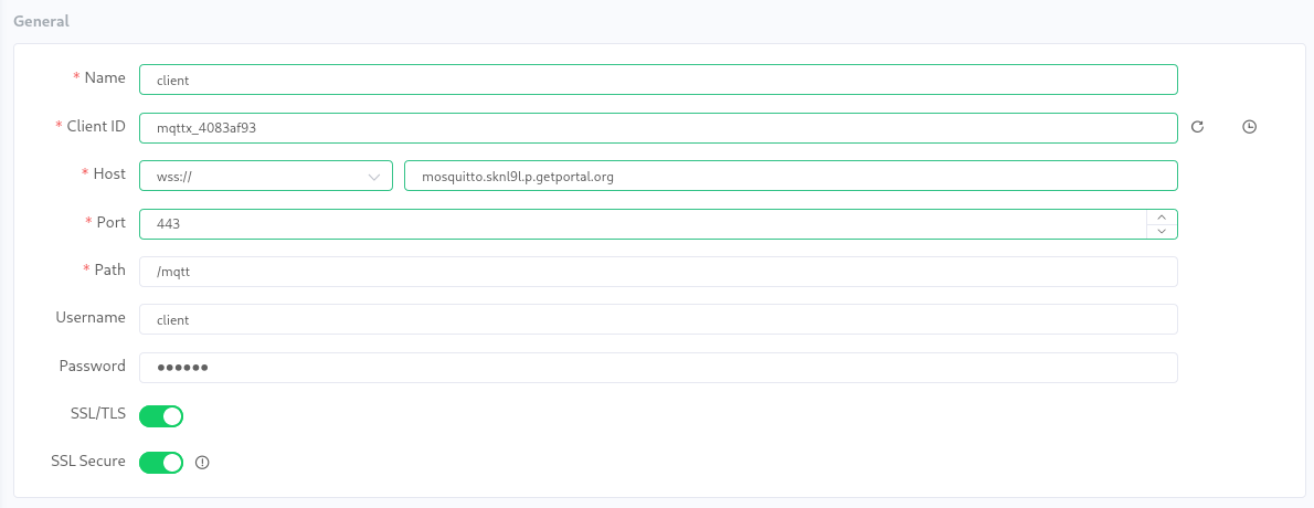 Screenshot of MQTTX connection settings