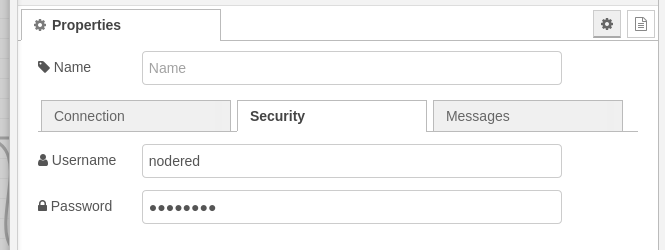 Screenshot of the credential configuration of a MQTT server